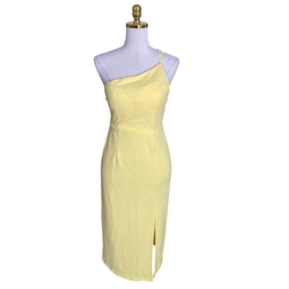 Hello Molly Butter Yellow One Shoulder Bodycon Sheath Cocktail Dress Size 8 - Picture 3 of 9